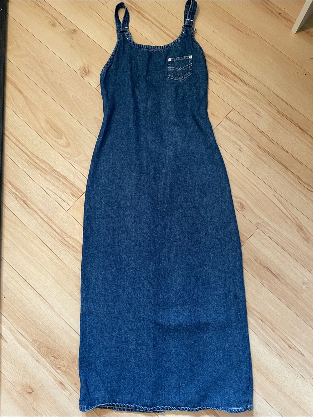Vintage Sz 2 Dark Blue Denim Overall Dress with Adjustable Straps